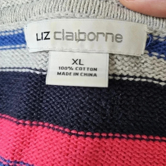 Liz Claiborne XL Multicolor Striped 100% Cotton Sweater Preppy Retro Classic - Picture 4 of 6